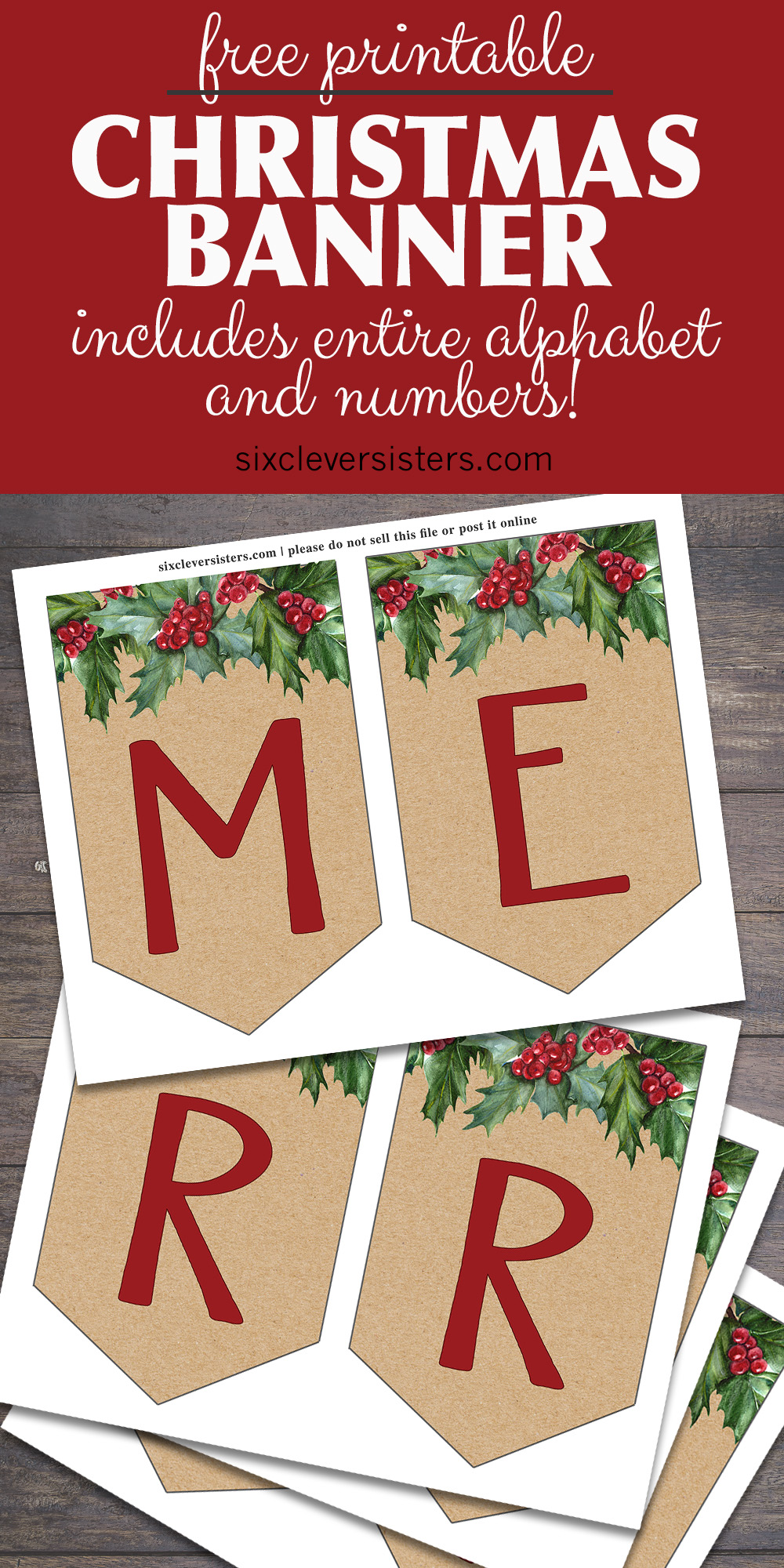 free printable christmas banner - six clever sisters